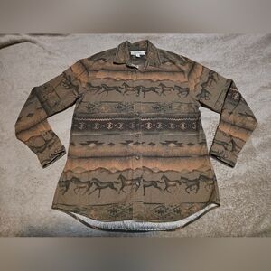 GUC Womens Cabela's Horse Pattern Flannel Shirt Size Medium Brown Aztec